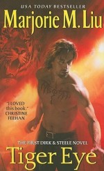 shirtless blond man with a chest tattoo in front of a red/orange background with a tiger in the upper left corner